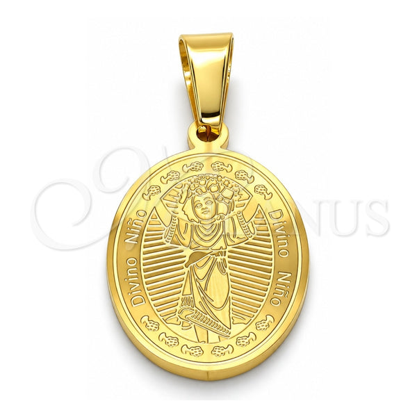 Stainless Steel Religious Pendant, Divino NiÃ±o Design, Polished, Golden Finish, 05.300.0001