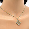 Oro Laminado Pendant Necklace, Gold Filled Style with White Crystal, Polished, Golden Finish, 04.26.0017.18 (02 MM Thickness, 18 Inches Length)