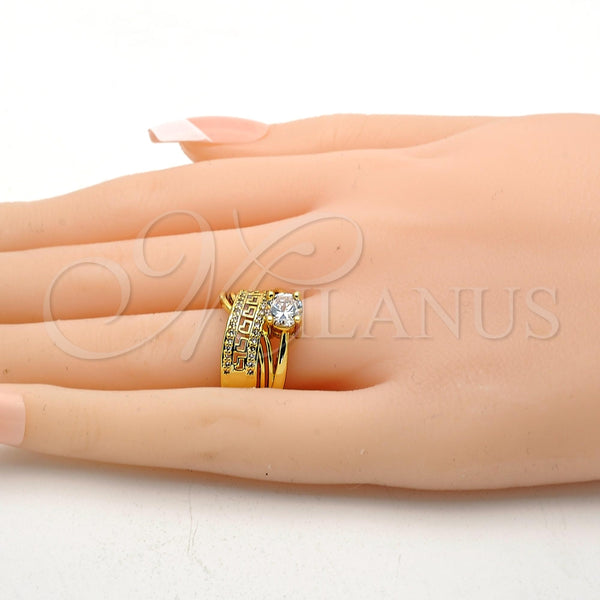 Gold Filled Ring — Multi Stone Ring Greek Key Design with White — alternate product view — SKU 116401 | Oro Laminado anillo — Multi Stone Ring Greek Key diseño with blanco — SKU 116401