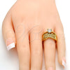 Oro Laminado Multi Stone Ring, Gold Filled Style Greek Key Design, with White Cubic Zirconia, Polished, Golden Finish, 01.118.0070.06 (Size 6)