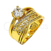 Oro Laminado Multi Stone Ring, Gold Filled Style Greek Key Design, with White Cubic Zirconia, Polished, Golden Finish, 01.118.0070.07 (Size 7)