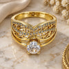 Oro Laminado Multi Stone Ring, Gold Filled Style with White Cubic Zirconia, Polished, Golden Finish, 01.118.0071.06 (Size 6)