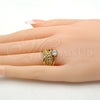 Oro Laminado Multi Stone Ring, Gold Filled Style Heart Design, with White Cubic Zirconia, Polished, Golden Finish, 01.118.0073.08 (Size 8)