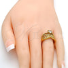 Oro Laminado Multi Stone Ring, Gold Filled Style Heart Design, with White Cubic Zirconia, Polished, Golden Finish, 01.118.0073.08 (Size 8)
