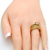 Oro Laminado Multi Stone Ring, Gold Filled Style Heart Design, with White Cubic Zirconia, Polished, Golden Finish, 01.118.0073.08 (Size 8)