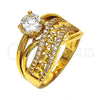 Oro Laminado Multi Stone Ring, Gold Filled Style Heart Design, with White Cubic Zirconia, Polished, Golden Finish, 01.118.0073.08 (Size 8)