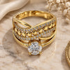 Oro Laminado Multi Stone Ring, Gold Filled Style Heart Design, with White Cubic Zirconia, Polished, Golden Finish, 01.118.0073.08 (Size 8)