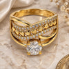 Oro Laminado Multi Stone Ring, Gold Filled Style Heart Design, with White Cubic Zirconia, Polished, Golden Finish, 01.118.0073.09 (Size 9)