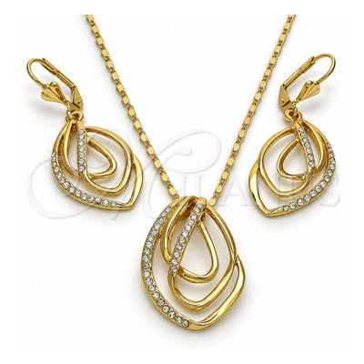 Oro Laminado Earring and Pendant Adult Set, Gold Filled Style with White Crystal, Polished, Golden Finish, 10.160.0146