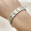 Stainless Steel Solid Bracelet, Polished, Two Tone, 03.114.0218.6.08 (14 MM Thickness, 8 Inches Length)
