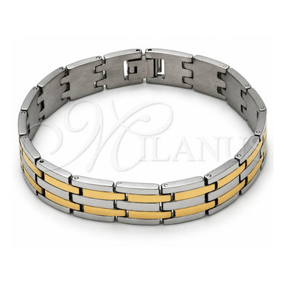 Stainless Steel Solid Bracelet, Polished, Two Tone, 03.114.0218.6.08 (14 MM Thickness, 8 Inches Length)