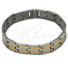 Stainless Steel Solid Bracelet, Polished, Two Tone, 03.114.0218.6.08 (14 MM Thickness, 8 Inches Length)