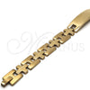 Stainless Steel Solid Bracelet, Cross Design, Polished, Golden Finish, 03.114.0229.2.09 (12 MM Thickness, 9 Inches Length)
