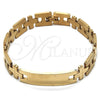 Stainless Steel Solid Bracelet, Cross Design, Polished, Golden Finish, 03.114.0229.2.09 (12 MM Thickness, 9 Inches Length)