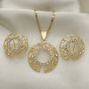 Oro Laminado Earring and Pendant Adult Set, Gold Filled Style with White Crystal, Polished, Golden Finish, 10.306.0002