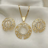 Oro Laminado Earring and Pendant Adult Set, Gold Filled Style with White Crystal, Polished, Golden Finish, 10.306.0002