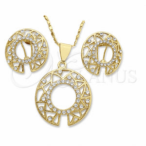 Oro Laminado Earring and Pendant Adult Set, Gold Filled Style with White Crystal, Polished, Golden Finish, 10.306.0002