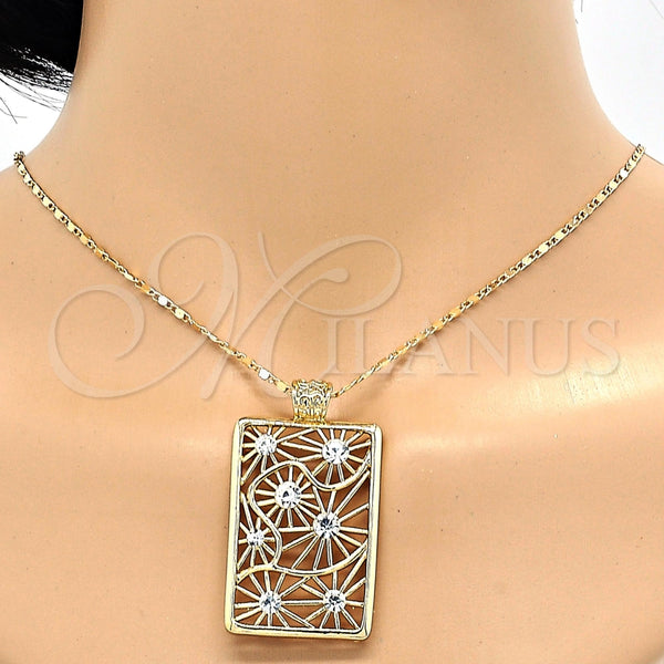Oro Laminado Earring and Pendant Adult Set, Gold Filled Style with White Crystal, Polished, Golden Finish, 10.306.0008