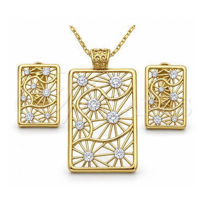 Oro Laminado Earring and Pendant Adult Set, Gold Filled Style with White Crystal, Polished, Golden Finish, 10.306.0008