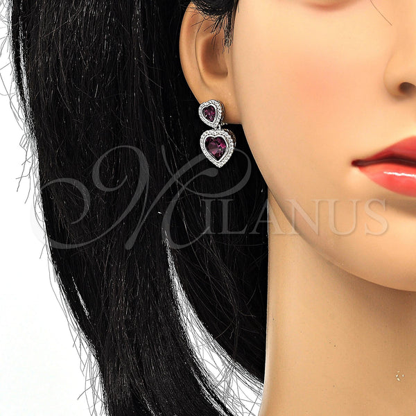 White Gold Filled Ring — Dangle Earring Heart Design with Amethyst Swarovski Crystals — alternate product view — SKU 116546 | Oro Laminado Blanco anillo — Dangle Earring corazón diseño with Amethyst Swarovski Crystals — SKU 116546