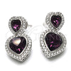 Rhodium Gold Filled Dangle Earring, Heart Design, with Amethyst Swarovski Crystals and White Cubic Zirconia, Polished, Rhodium Finish, 02.26.0169.1