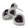 Rhodium Gold Filled Dangle Earring, Heart Design, with Amethyst Swarovski Crystals and White Cubic Zirconia, Polished, Rhodium Finish, 02.26.0169.1