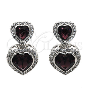 White Gold Filled Ring — Dangle Earring Heart Design with Amethyst Swarovski Crystals — main product view — SKU 116546 | Oro Laminado Blanco anillo — Dangle Earring corazón diseño with Amethyst Swarovski Crystals — SKU 116546