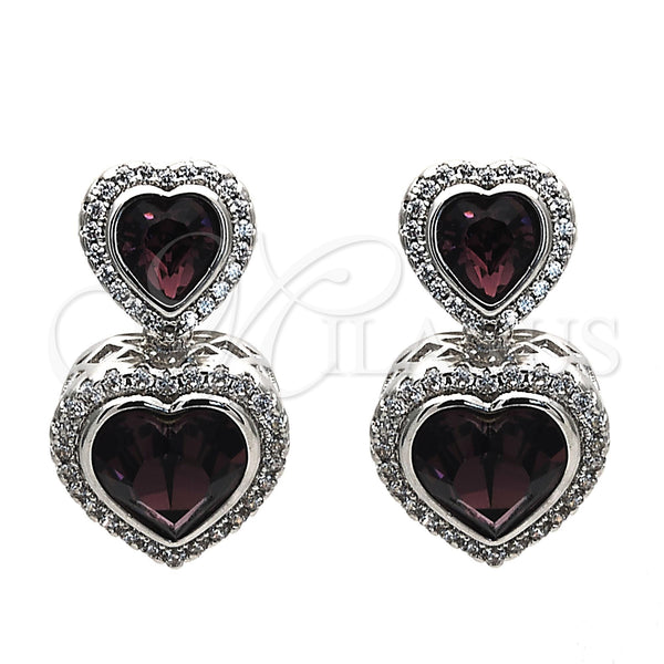White Gold Filled Ring — Dangle Earring Heart Design with Amethyst Swarovski Crystals — main product view — SKU 116546 | Oro Laminado Blanco anillo — Dangle Earring corazón diseño with Amethyst Swarovski Crystals — SKU 116546