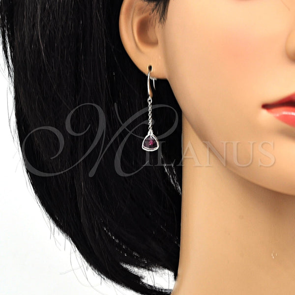 White Gold Filled Ring — Long Earring with Amethyst Swarovski Crystals Polished 02.26. — alternate product view — SKU 116547 | Oro Laminado Blanco anillo — Long Earring with Amethyst Swarovski Crystals pulido 02.26. — SKU 116547