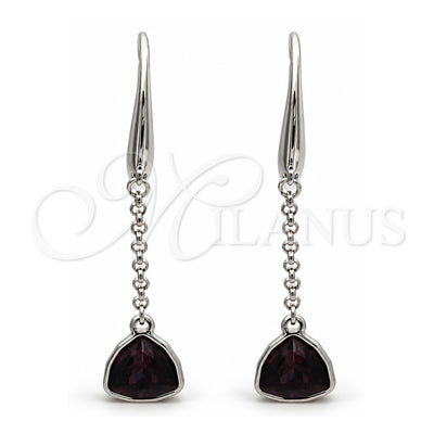 White Gold Filled Long Earring, with Amethyst Swarovski Crystals, Polished, Rhodium Finish, 02.26.0170