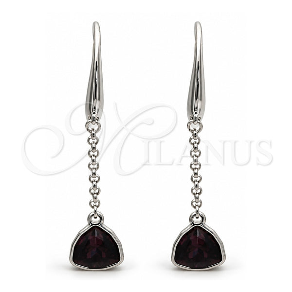 White Gold Filled Long Earring, with Amethyst Swarovski Crystals, Polished, Rhodium Finish, 02.26.0170