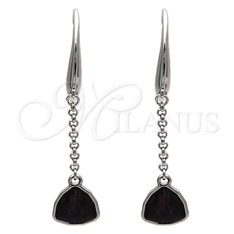 Rhodium Gold Filled Long Earring, with Amethyst Swarovski Crystals, Polished, Rhodium Finish, 02.26.0170