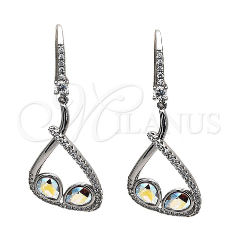 Rhodium Gold Filled Dangle Earring, Teardrop Design, with Aurore Boreale Swarovski Crystals and White Cubic Zirconia, Polished, Rhodium Finish, 02.26.0171