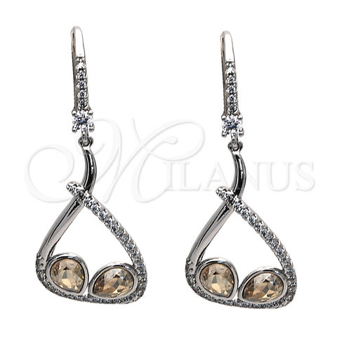 Rhodium Gold Filled Dangle Earring, Teardrop Design, with Golden Shadow Swarovski Crystals and White Cubic Zirconia, Polished, Rhodium Finish, 02.26.0171.2