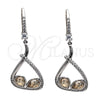Rhodium Gold Filled Dangle Earring, Teardrop Design, with Golden Shadow Swarovski Crystals and White Cubic Zirconia, Polished, Rhodium Finish, 02.26.0171.2