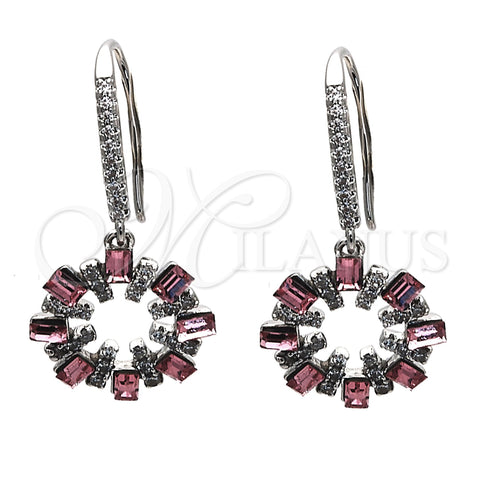 Rhodium Gold Filled Dangle Earring, with Light Rose Swarovski Crystals and White Crystal, Polished, Rhodium Finish, 02.26.0174