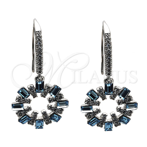 Rhodium Gold Filled Dangle Earring, with Aquamarine Swarovski Crystals and White Crystal, Polished, Rhodium Finish, 02.26.0174.1