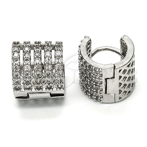 White Gold Filled Hoop Earrings — Huggie Hoop with White Cubic Zirconia Polished 02. — main product view — SKU 116585 | Oro Laminado Blanco aretes de aro — Huggie Hoop with blanco Cubic Zirconia pulido 02. — SKU 116585
