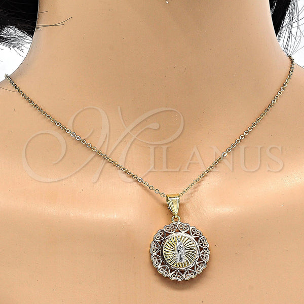 Gold Filled Pendant — Religious Pendant Guadalupe and Heart Design Polished Tricolor — alternate product view — SKU 116650 | Oro Laminado dije — Religious Pendant Guadalupe and corazón diseño pulido Tricolor — SKU 116650