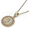 Oro Laminado Religious Pendant, Gold Filled Style Guadalupe and Heart Design, Polished, Tricolor, 05.253.0019