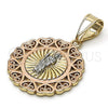 Oro Laminado Religious Pendant, Gold Filled Style San Judas and Heart Design, Polished, Tricolor, 05.253.0020