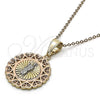 Oro Laminado Religious Pendant, Gold Filled Style San Judas and Heart Design, Polished, Tricolor, 05.253.0020