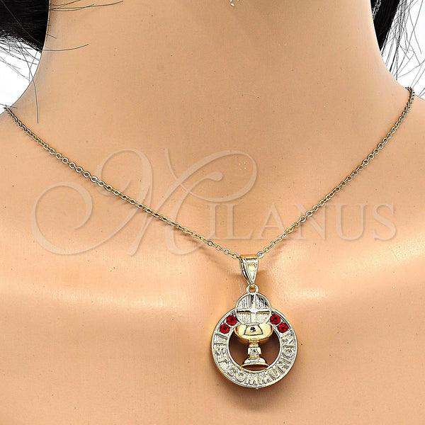 Gold Filled Pendant — Religious Pendant Cross Design with Garnet Crystal Polished — alternate product view — SKU 116656 | Oro Laminado dije — Religious Pendant cruz diseño with Garnet cristal pulido — SKU 116656