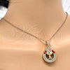 Oro Laminado Religious Pendant, Gold Filled Style Cross Design, with Garnet Crystal, Polished, Golden Finish, 05.253.0022