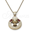 Oro Laminado Religious Pendant, Gold Filled Style Cross Design, with Garnet Crystal, Polished, Golden Finish, 05.253.0022