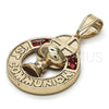 Oro Laminado Religious Pendant, Gold Filled Style Cross Design, with Garnet Crystal, Polished, Golden Finish, 05.253.0022
