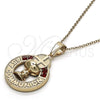 Oro Laminado Religious Pendant, Gold Filled Style Cross Design, with Garnet Crystal, Polished, Golden Finish, 05.253.0022