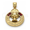 Oro Laminado Religious Pendant, Gold Filled Style Cross Design, with Garnet Crystal, Polished, Golden Finish, 05.253.0022