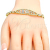 Oro Laminado Fancy Bracelet, Gold Filled Style Elephant and Owl Design, with Ruby Cubic Zirconia, Polished, Tricolor, 03.253.0019.08 (05 MM Thickness, 8 Inches Length)