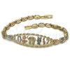 Oro Laminado Fancy Bracelet, Gold Filled Style Elephant and Owl Design, with Ruby Cubic Zirconia, Polished, Tricolor, 03.253.0019.08 (05 MM Thickness, 8 Inches Length)